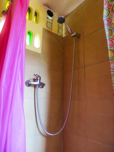 a shower with a hose in a bathroom at Colibrí Eco Lodge & Camping in La Paz