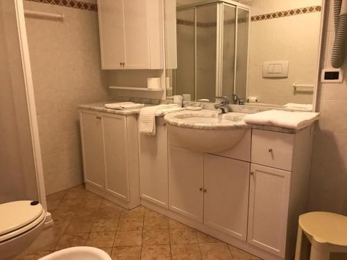 a white bathroom with a sink and a toilet at Residence Rodolon Appartamenti in Campestrin