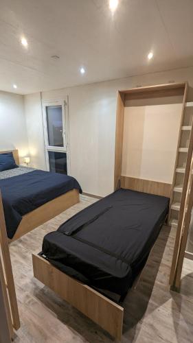 a bedroom with two bunk beds and a ladder at Datcha Bourguignonne Beaune in Beaune