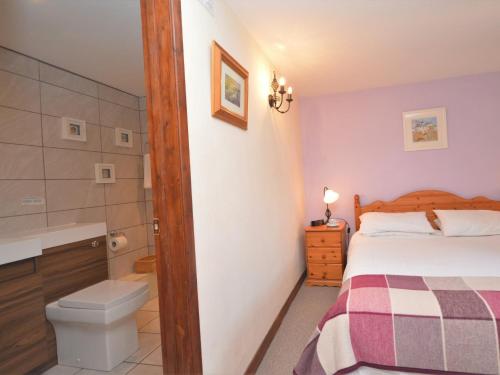 een slaapkamer met een bed, een toilet en een wastafel bij 2 Bed in Totnes 61775 in Ipplepen