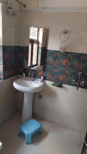 ein Badezimmer mit einem Waschbecken, einem Spiegel und einer Badewanne in der Unterkunft PRITHVI FOREST HOMESTAY in Dehradun