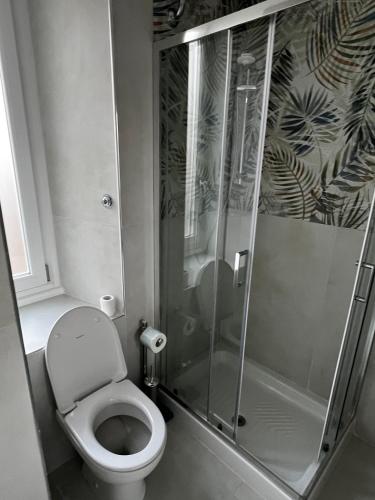 a bathroom with a toilet and a shower at Love4Rome Guest House in Rome