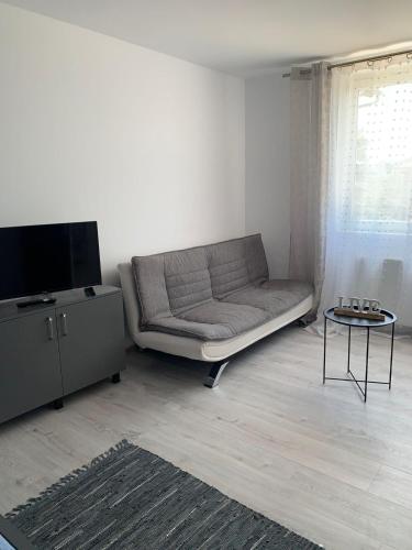 a living room with a couch and a table at Motel Dacia in Sebeş