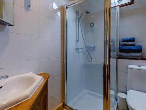 a bathroom with a shower and a sink and a toilet at 1 Bed in Gloucester 46502 in Lassington