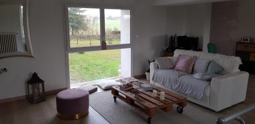ein Wohnzimmer mit einem Sofa und einem Couchtisch in der Unterkunft Chambre cosy in Niort