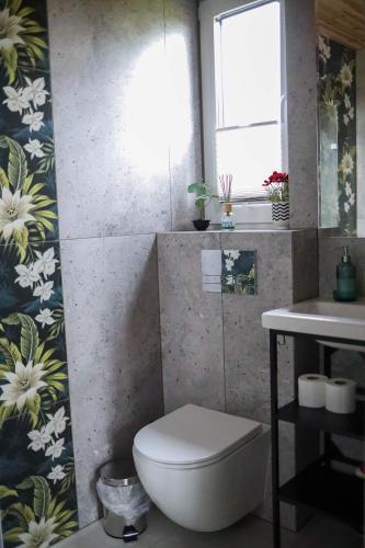a bathroom with a toilet and a sink at Czereśniowe Wzgórze Sandomierz jakuzzi in Sandomierz