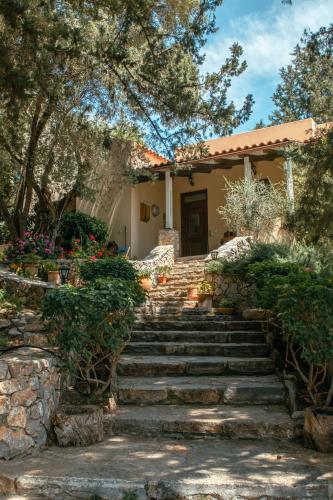 a house with stairs leading up to it at Villa Kalamitsi Luxury Villa in Apokorona Chania in Kariá