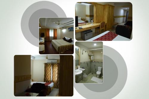 un collage de cuatro fotos de una habitación de hotel en HOTEL SKY PARK, en Mattanūr