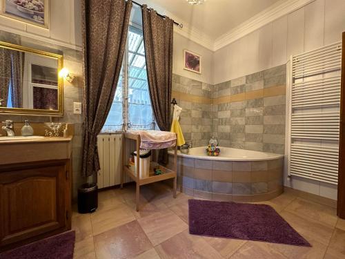 a bathroom with a tub and a window at Chez Jeanne in Arnay-le-Duc