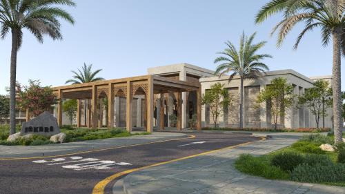 a renderización de un edificio con palmeras en Jaz Sakhra en Marsa Matruh