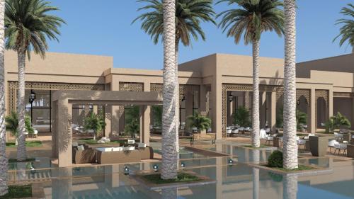 uma representação do exterior de um resort com palmeiras em Jaz Sakhra em Marsa Matruh