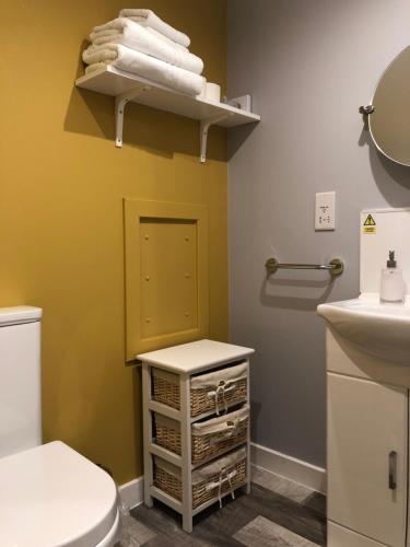 a bathroom with a toilet and a sink at Minimorn at Ardmorn holiday accommodation in Dunvegan