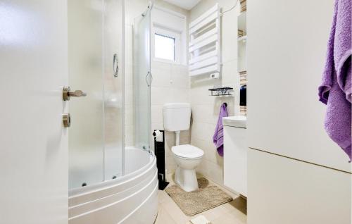 ein Badezimmer mit einer Badewanne, einem WC und einem Waschbecken in der Unterkunft 3 Bedroom Stunning Home In Stari Brod in Stari Brod