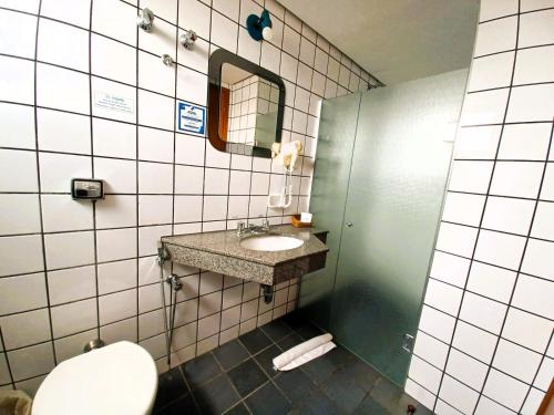 a bathroom with a sink and a mirror at Hotel Riviera in Araçatuba
