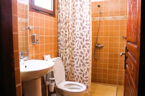 a bathroom with a toilet and a sink and a shower at Riad ait Ben Haddou in Aït Ben Haddou