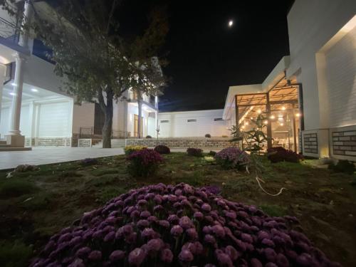 タシュケントにあるGRAND KARAVAN HOTELの紫の花の庭園