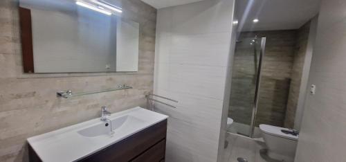 a bathroom with a sink and a shower and a toilet at SAN PEDRO 2 - Fincas Arena in Benidorm