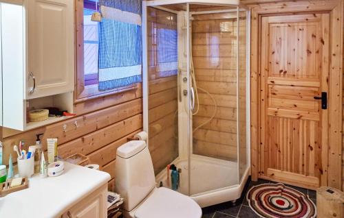 a bathroom with a shower and a toilet at 4 Bedroom Pet Friendly Home In Tydal in Tydal
