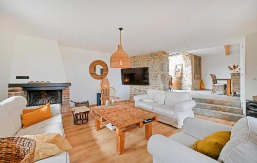 Elle comprend un salon doté d'un mobilier blanc et d'une cheminée. dans l'établissement Gorgeous Home In Cendras With Wifi, à Cendras