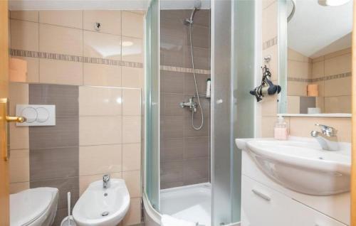 a bathroom with a shower and a sink and a toilet at Villa Luka near Imotski, private pool in Zmijavci