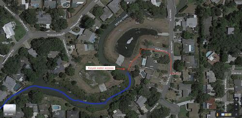 a map of a city with a road and a river at Sneaky Tiki: Heated Saltwater Pool+5 min to beach in Largo