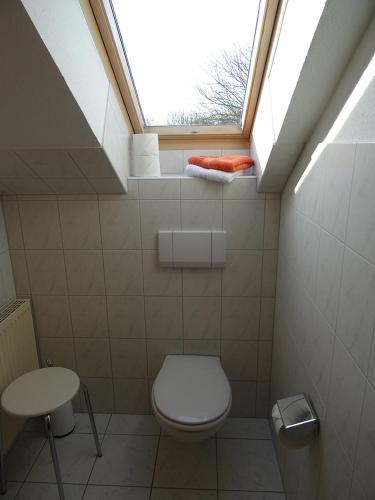 a bathroom with a toilet and a skylight at Clemens 1 in Wangerooge