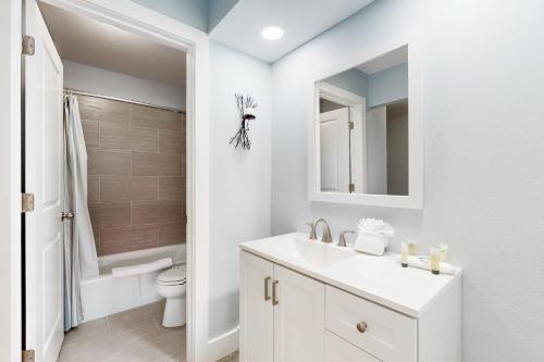 ein weißes Bad mit einem Waschbecken und einem WC in der Unterkunft Peaceful Pinecone in Sarasota