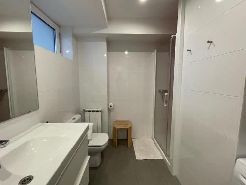 a bathroom with a sink and a toilet and a shower at BALENTZIAGA Getaria in Getaria