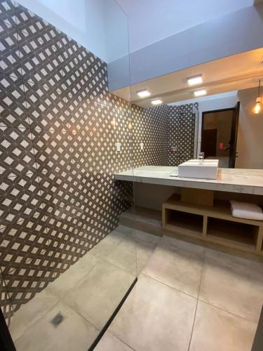 a bathroom with a sink and a mirror at OSTATUA ETXEA in Salta