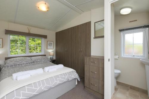 a bedroom with a bed and a sink and a toilet at Lazy Lodge in Redruth