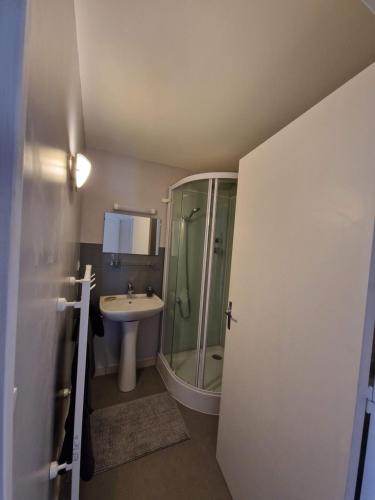 a bathroom with a shower and a sink at Les Chambres de Beaumont in Beaumont-Village