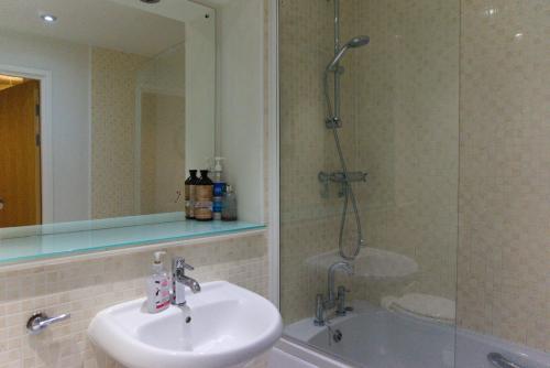 La salle de bains est pourvue d'un lavabo et d'une douche. dans l'établissement River View, à York
