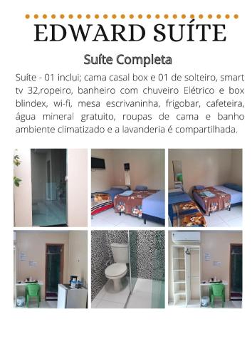 a collage of pictures of a bed in a room at Edward Suíte Manaus 03 in Manaus