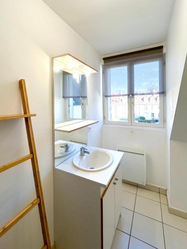 une salle de bain avec un lavabo et une fenêtre dans l'établissement Cosy Loft Beauvais, à Beauvais