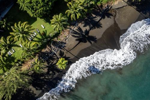 an overhead view of a beach with palm trees and the ocean at Le Tahiti by Pearl Resorts in Papeete