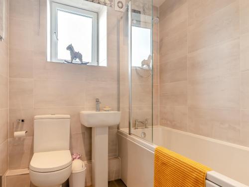 a bathroom with a toilet and a sink and a shower at Little Gidding in Frosterley