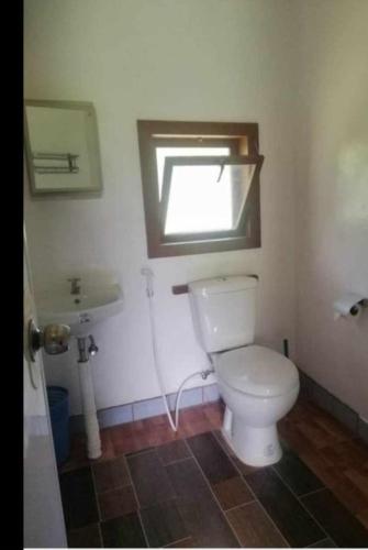 a bathroom with a toilet and a sink at Genevieve Guest House and Tours in Siquijor