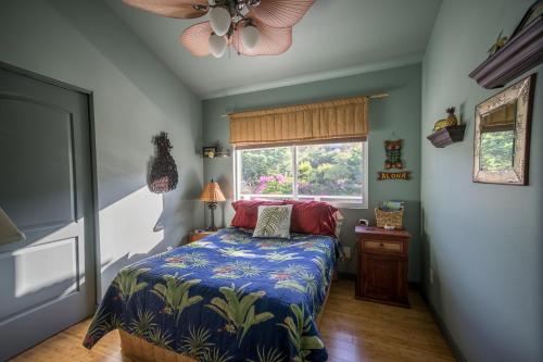 een slaapkamer met een bed en een raam bij The Pineapple Palace in Papa Bay Estates