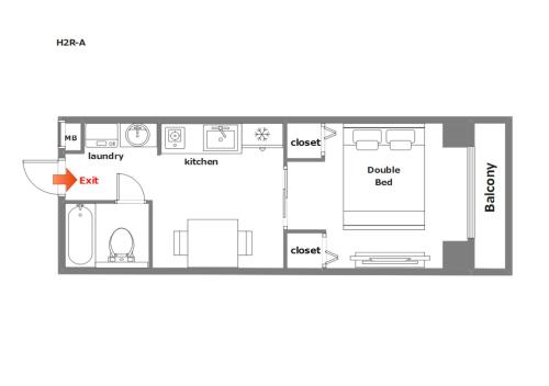 a floor plan of a studio apartment at Rewitビル in Osaka