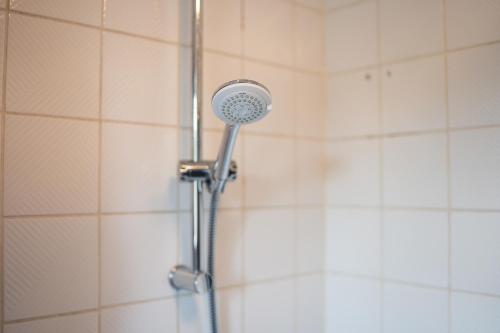 y baño con ducha con cabezal de ducha. en ATRIUM - großzügige Apartment RHEINHORST RECHTS, en Ludwigshafen am Rhein