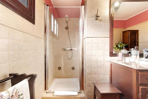 een badkamer met een douche en een wastafel bij Finca Madroñal in Santa Brígida