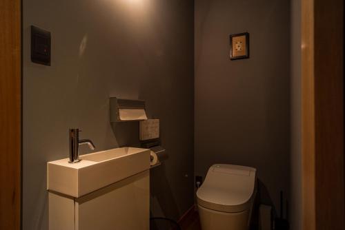 a small bathroom with a sink and a toilet at Lhotel de Mai in Tamba-sasayama