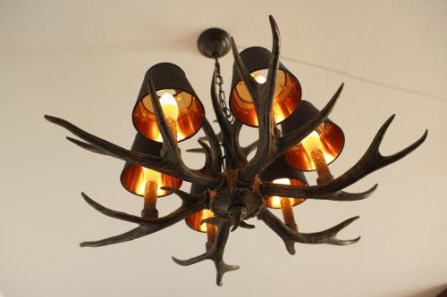 a chandelier with antlers on a ceiling at Croisée A in Lens