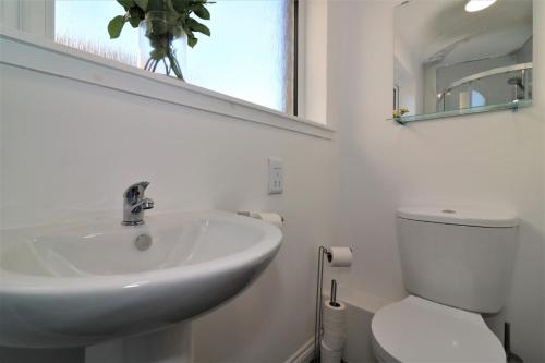 a bathroom with a sink and a toilet and a mirror at Signature - No 3 Bonnet Apartments in Lanark