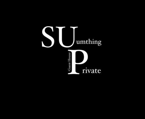 a white logo on a black background with the words switching versus private at SUumthing Private GuestHouse in Lebowakgomo