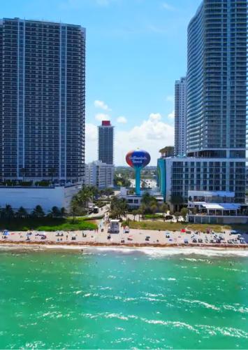 a view of a city from the water at Walk to the beach, Studio, with Pool and FREE Parking in Hallandale Beach