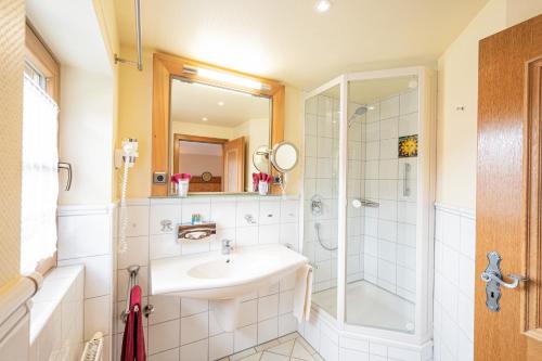 a bathroom with a sink and a shower at Birgsau in Oberstdorf