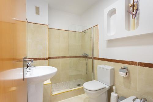 a bathroom with a toilet and a sink and a shower at Home2Book Charming House Private Pool & Terrace in Santa Cruz de Tenerife