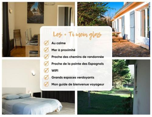 un collage de photos d'une chambre avec un lit dans l'établissement Ti Mein Glas, à Roscanvel