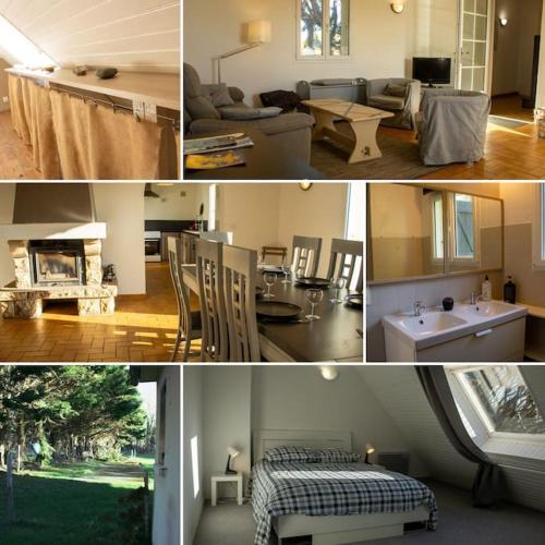 un collage de photos d'un salon et d'une cuisine dans l'établissement Ti Mein Glas, à Roscanvel